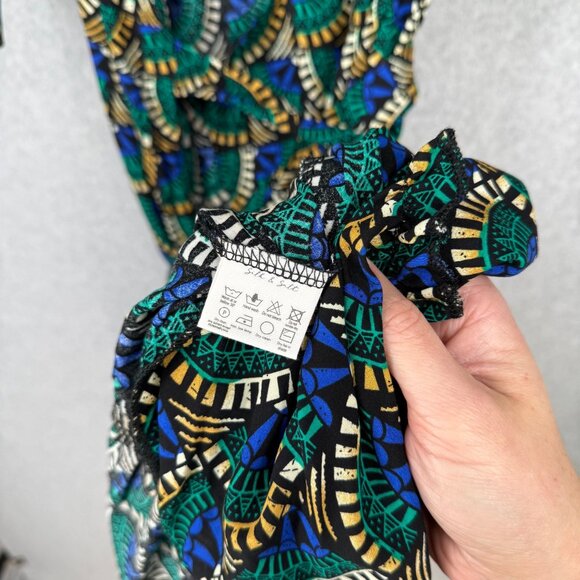 Silk Salt Womans Journey Maxi Wrap Dress Size M African Peacock Green Blue EUC - Picture 8 of 13